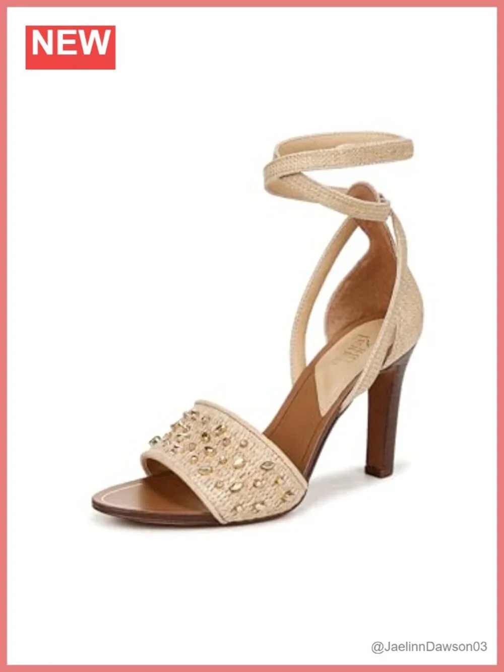 Franco Sarto Women's Heeled Sandals Raffia Studded Ankle Strap Open Toe
